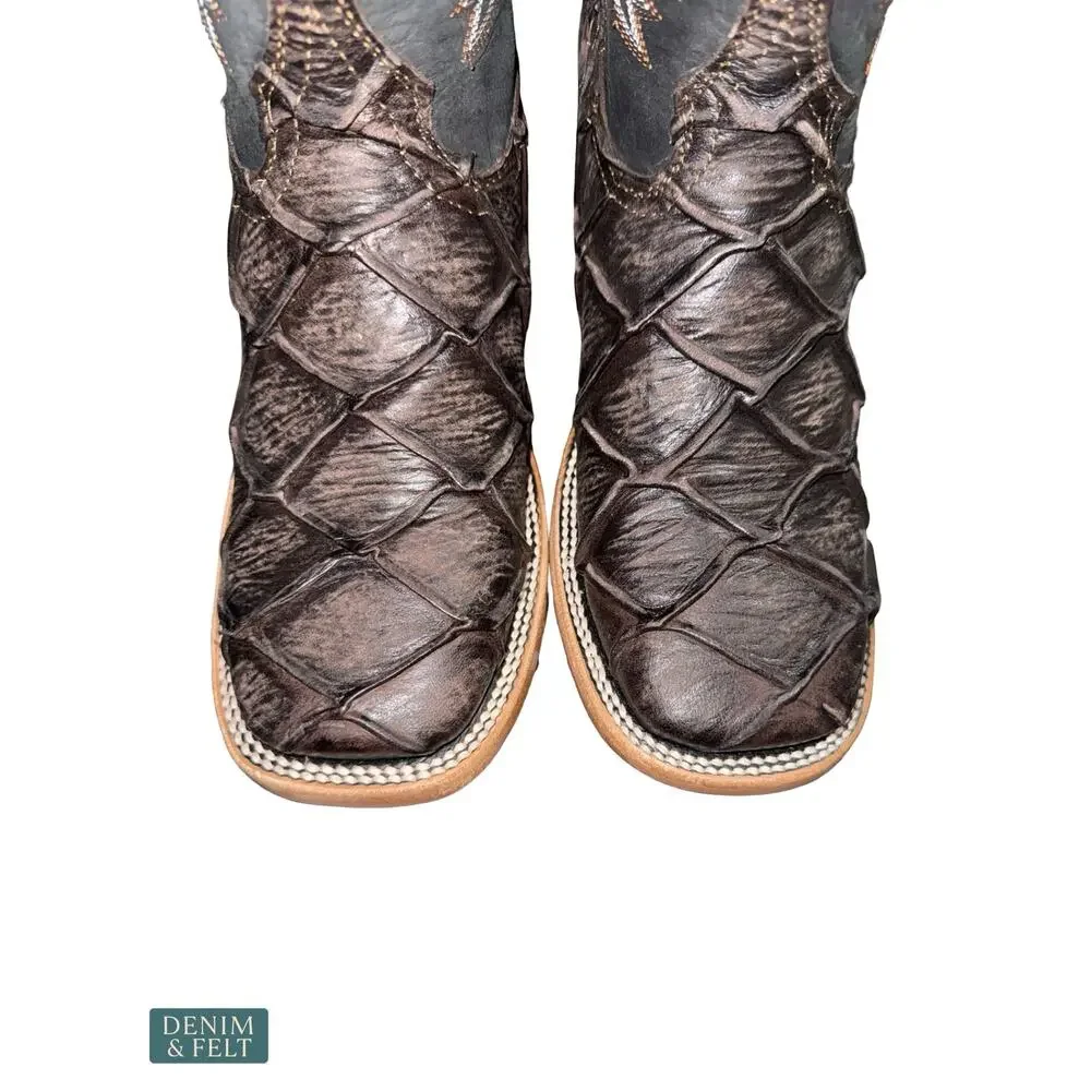 NEW Ranch Industry Pirarucu Fish Leather Cowboy Boots Dark Brown‎ Western Size 7